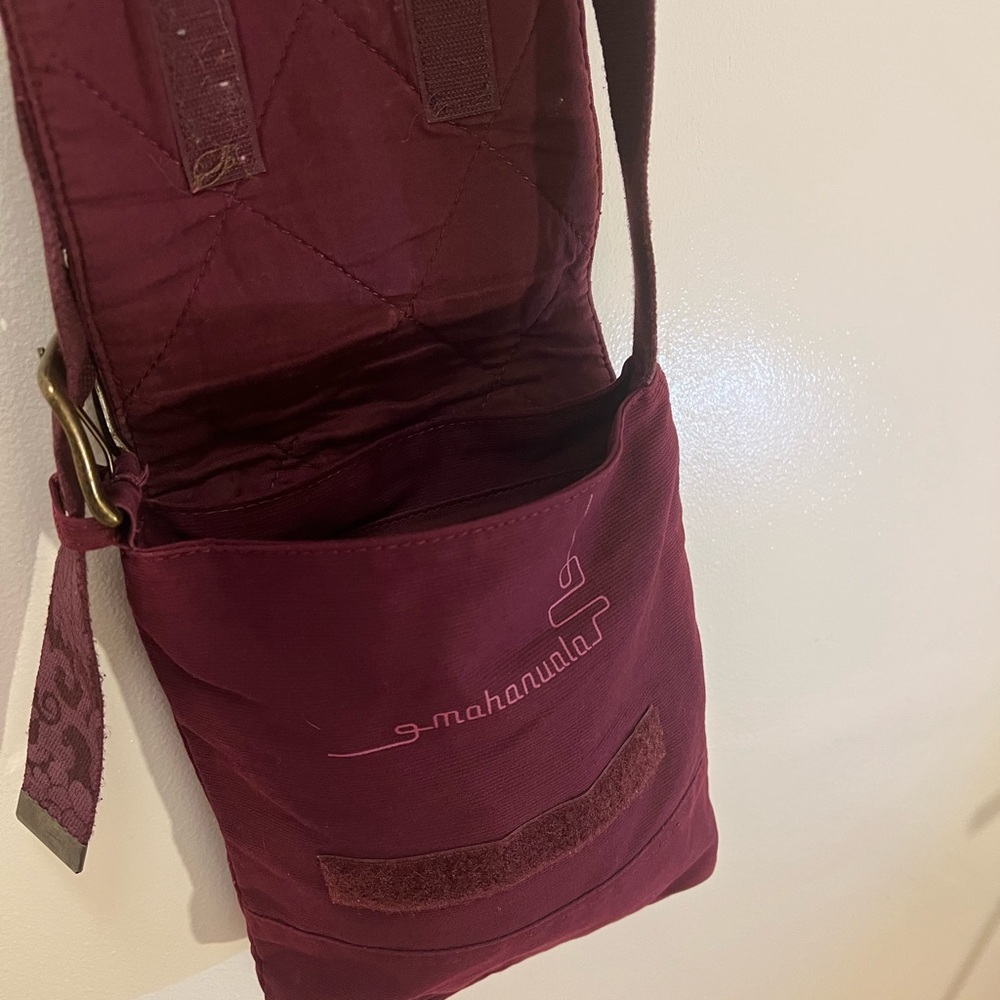 Puma Corduroy Maroon Crossbody Bag Floral Strap Buckle Zipper - Picture 7 of 11